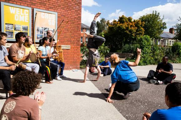 Capoeira outside Chapter Arts Centre, Cardiff. Photo credit: © Noel Dacey, 2014.